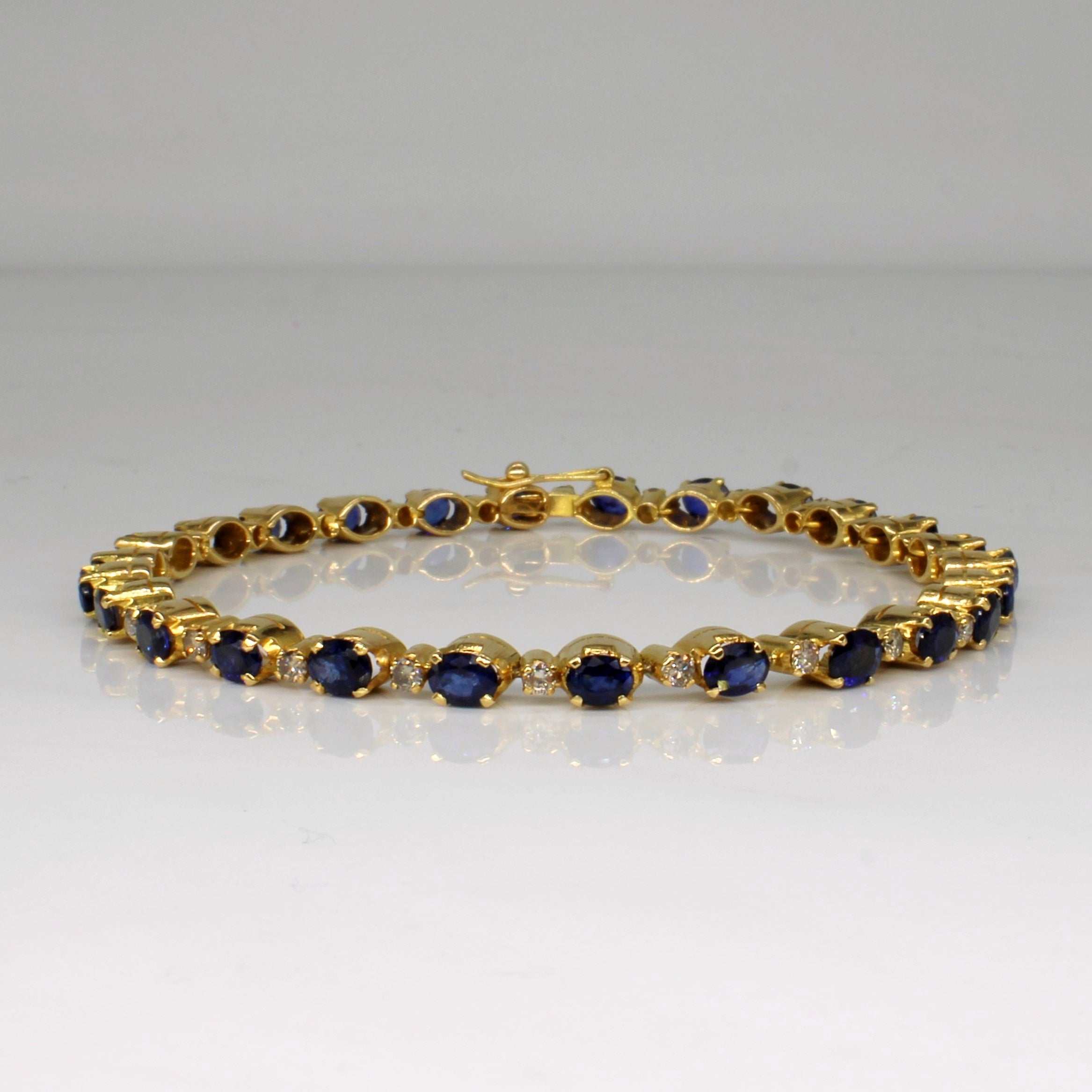 Bracelet tennis saphir et diamants | 4,16 ct, 0,75 ct | 7,5" | 
