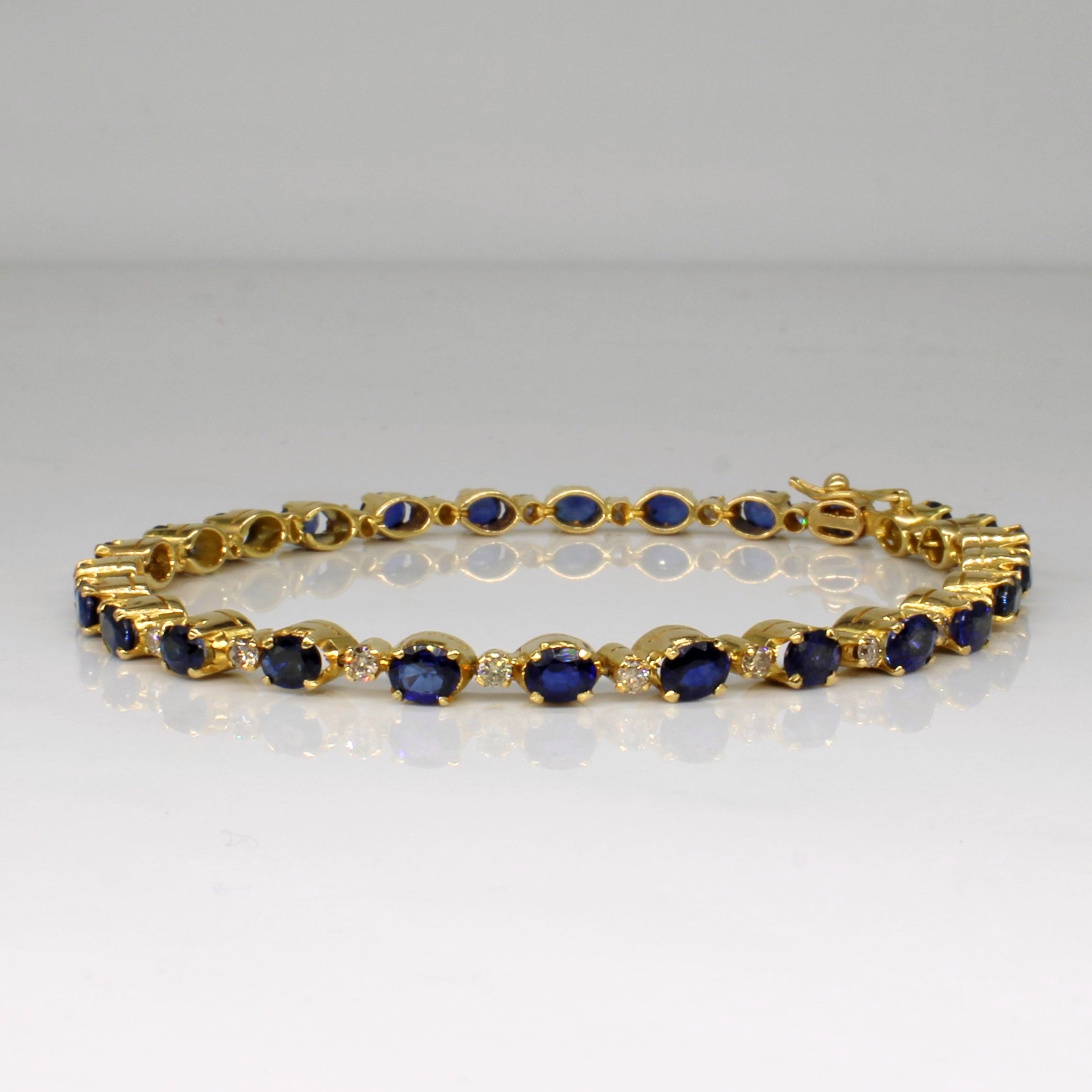 Bracelet tennis saphir et diamants | 4,16 ct, 0,75 ct | 7,5" | 
