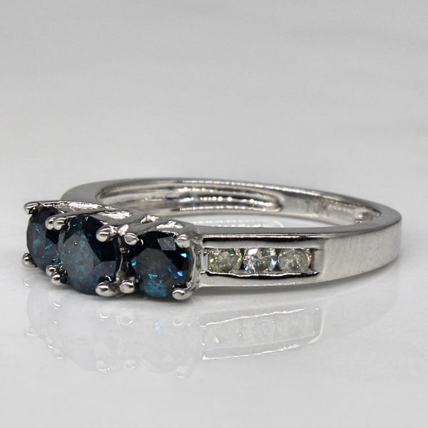 Blue Diamond Three Stone Ring | 0.85ctw | SZ 6 |