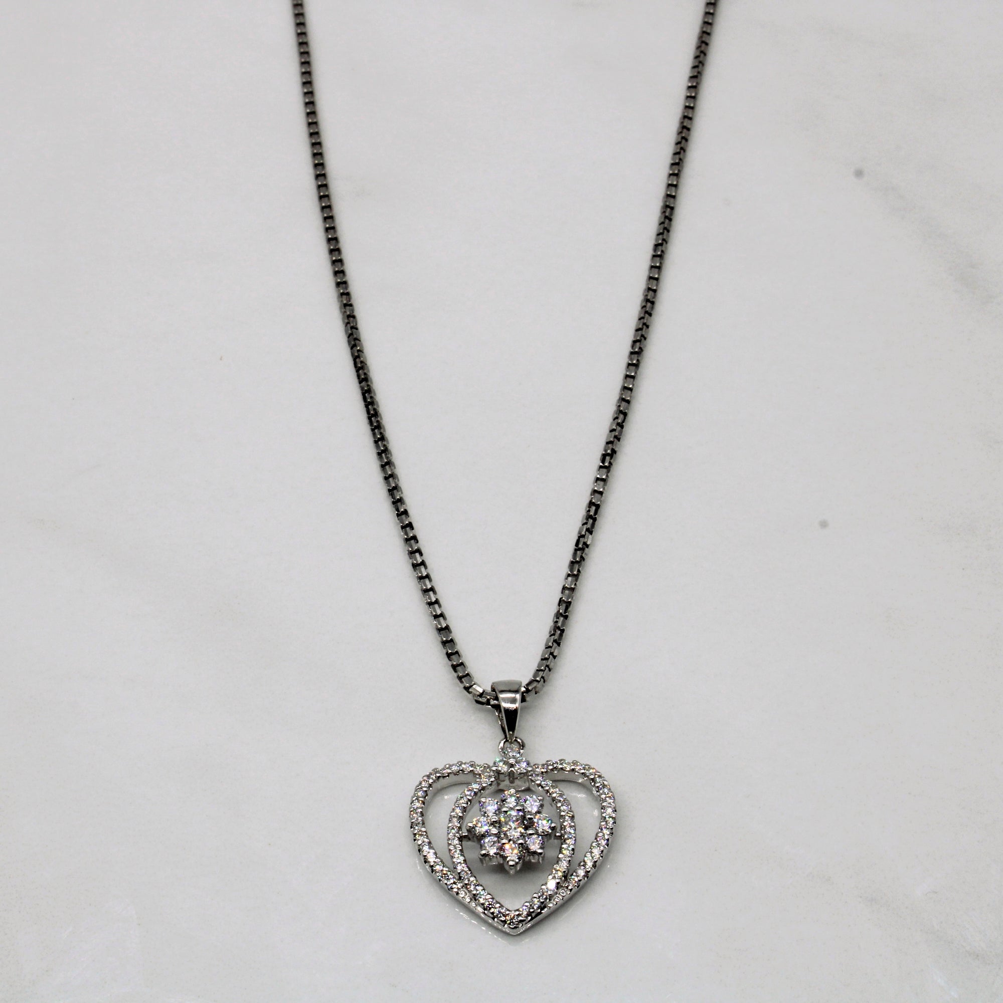 Diamond Cluster Heart Necklace | 0.50ctw | 18