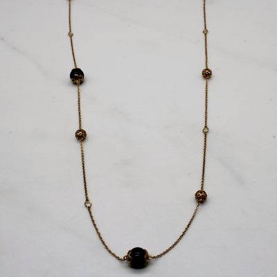 'Birks' Onyx & White Sapphire Bead Necklace | 28.00ctw, 0.35ctw | 44