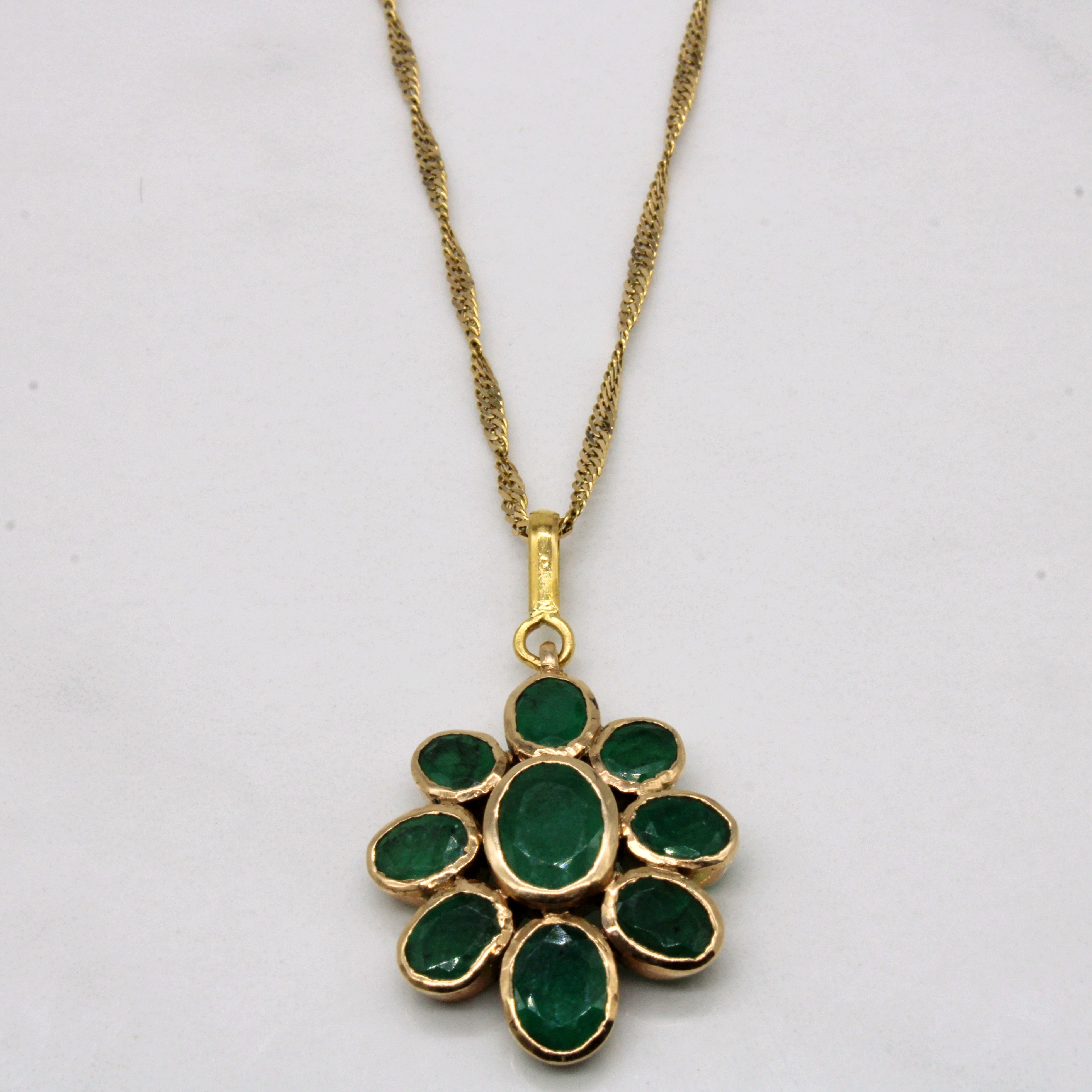 Emerald Floral Necklace | 3.75ctw | 18" |