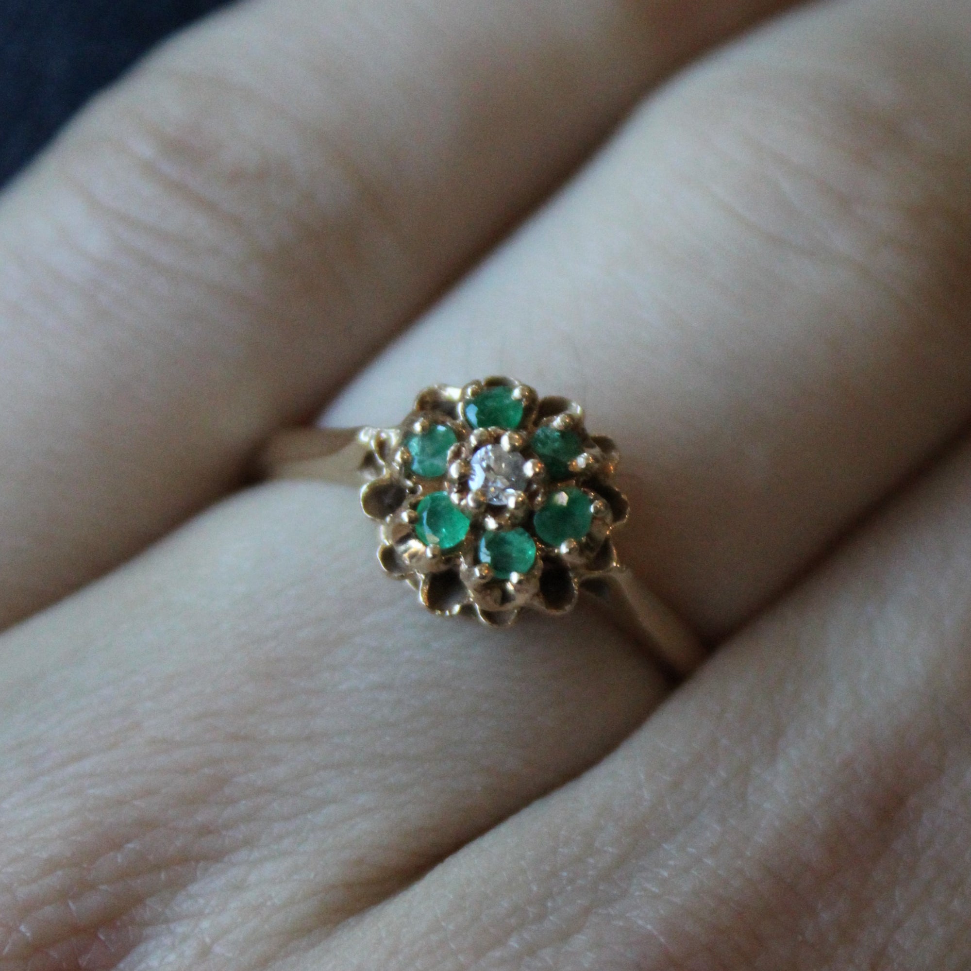 Emerald & Diamond Cluster Ring | 0.24ctw, 0.05ct | SZ 7.75 |