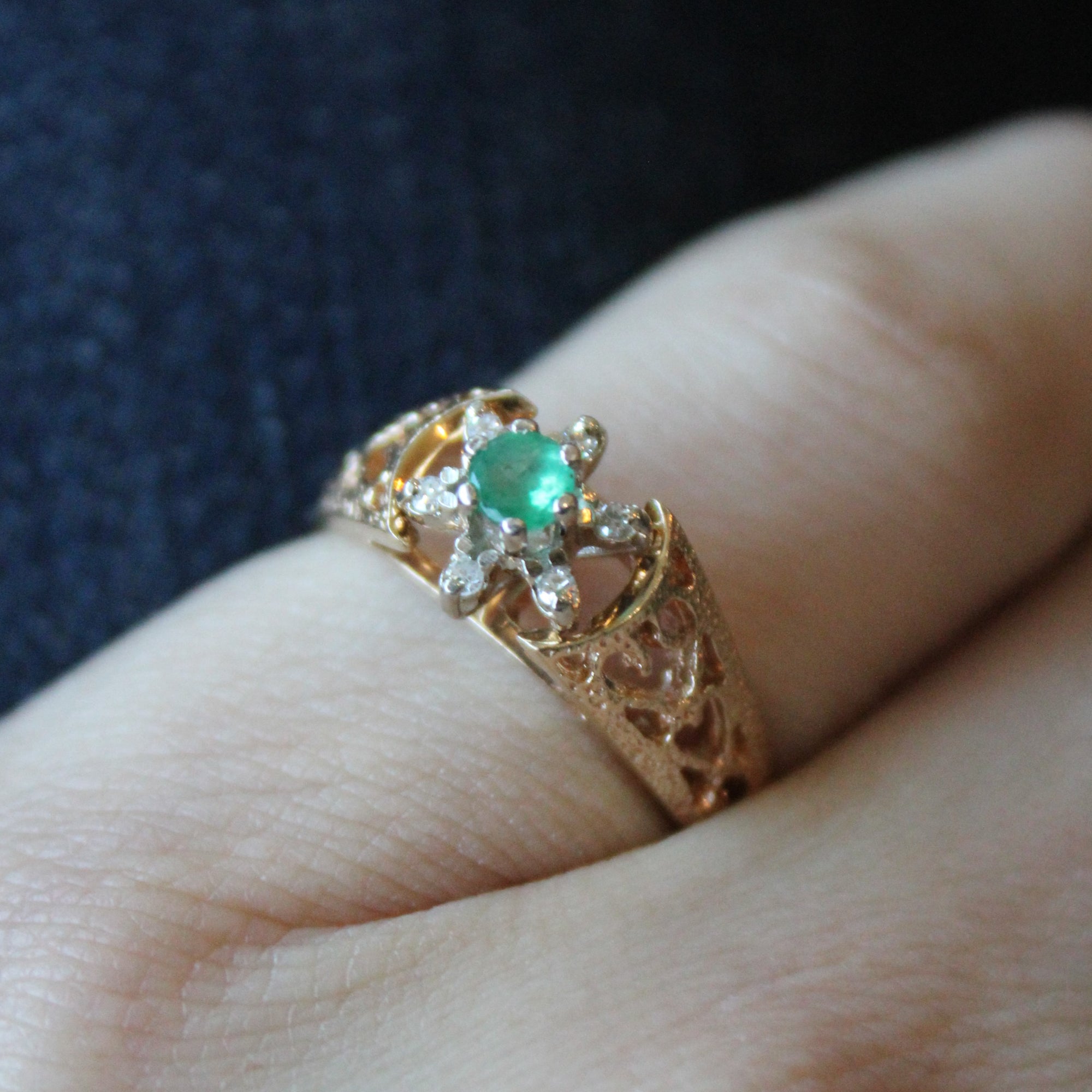 Open Shank Emerald & Diamond Ring | 0.15ct, 0.06ctw | SZ 6.5 |