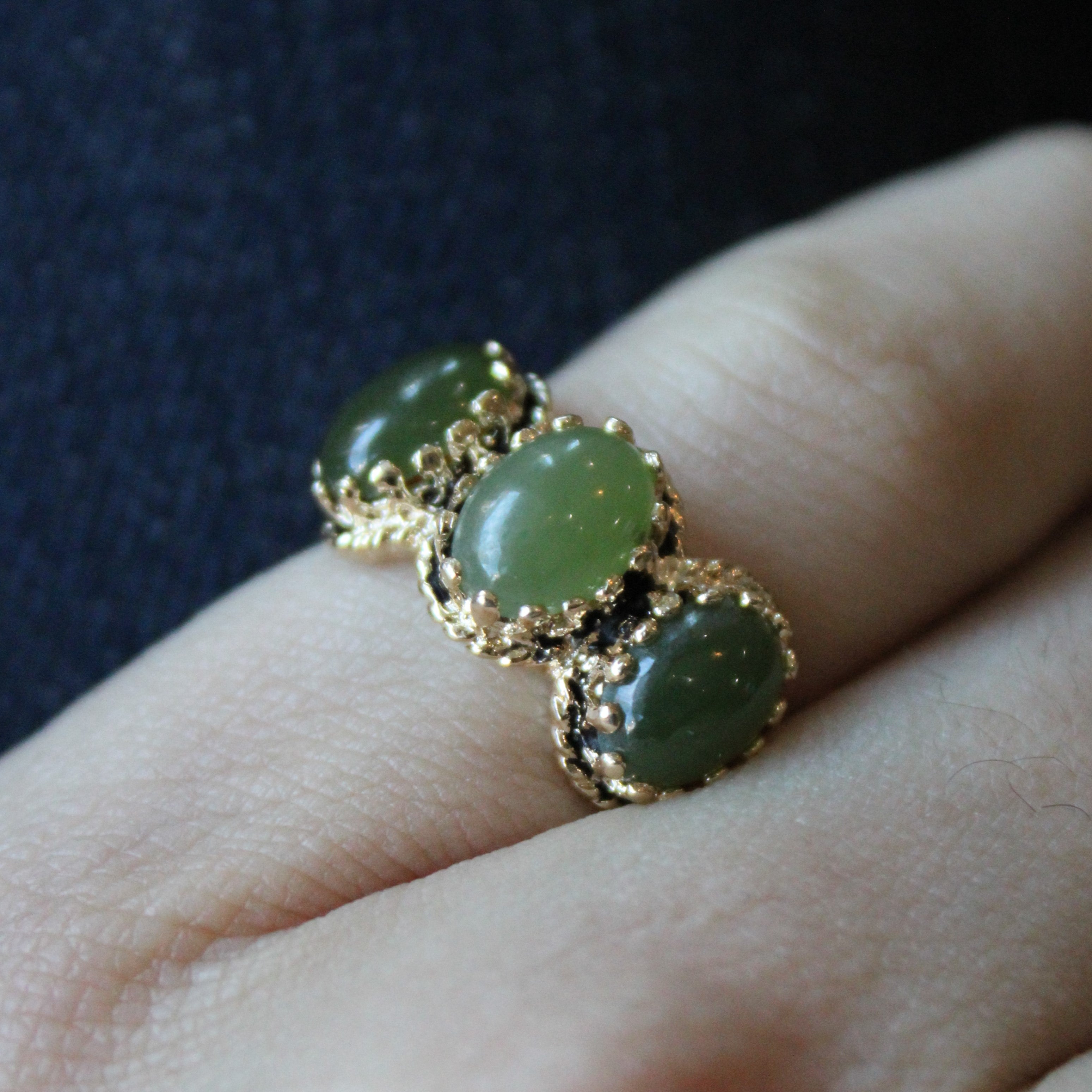 Three Stone Nephrite Jade Cabochon Ring | 3.00ctw | SZ 5 |