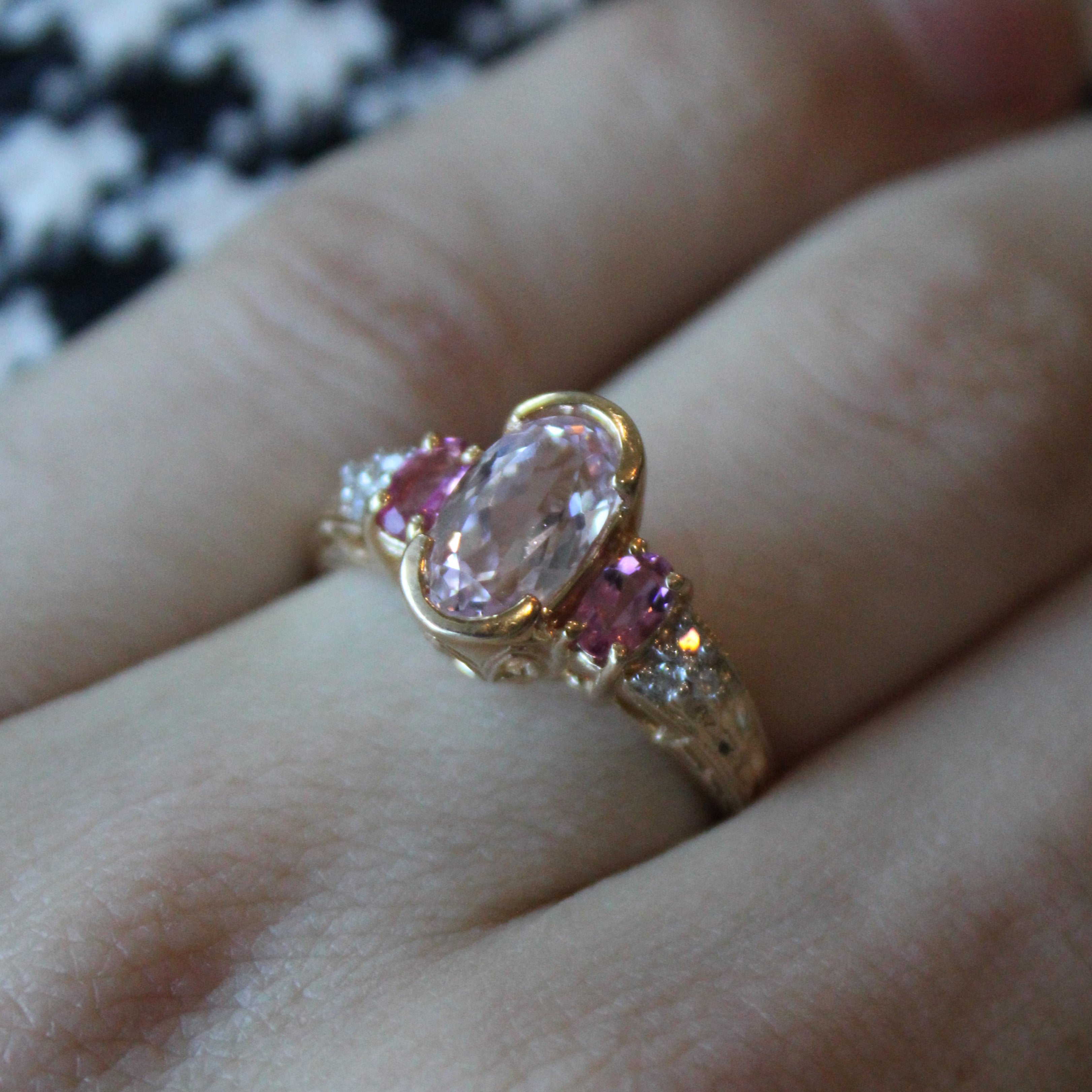 Kunzite & Tourmaline Three Stone Ring | 1.89ctw | SZ 7 |