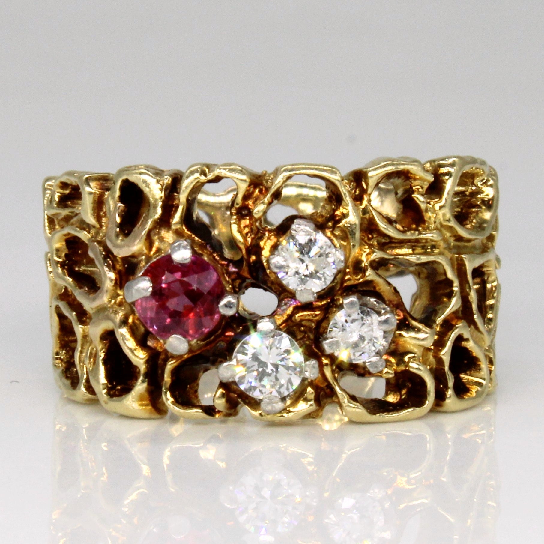 Ruby & Diamond Abstract Ring | 0.28ct, 0.20ctw | SZ 6.5 |