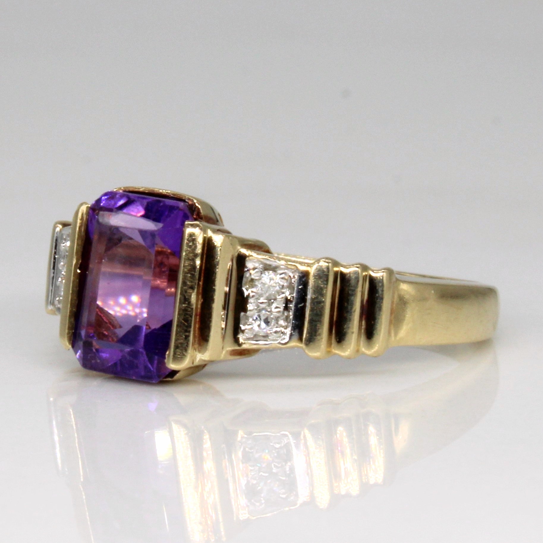 Amethyst and Diamond 10k Yellow Gold Cocktail Ring | 1.52ctw, 0.024ctw | SZ 6.25 |