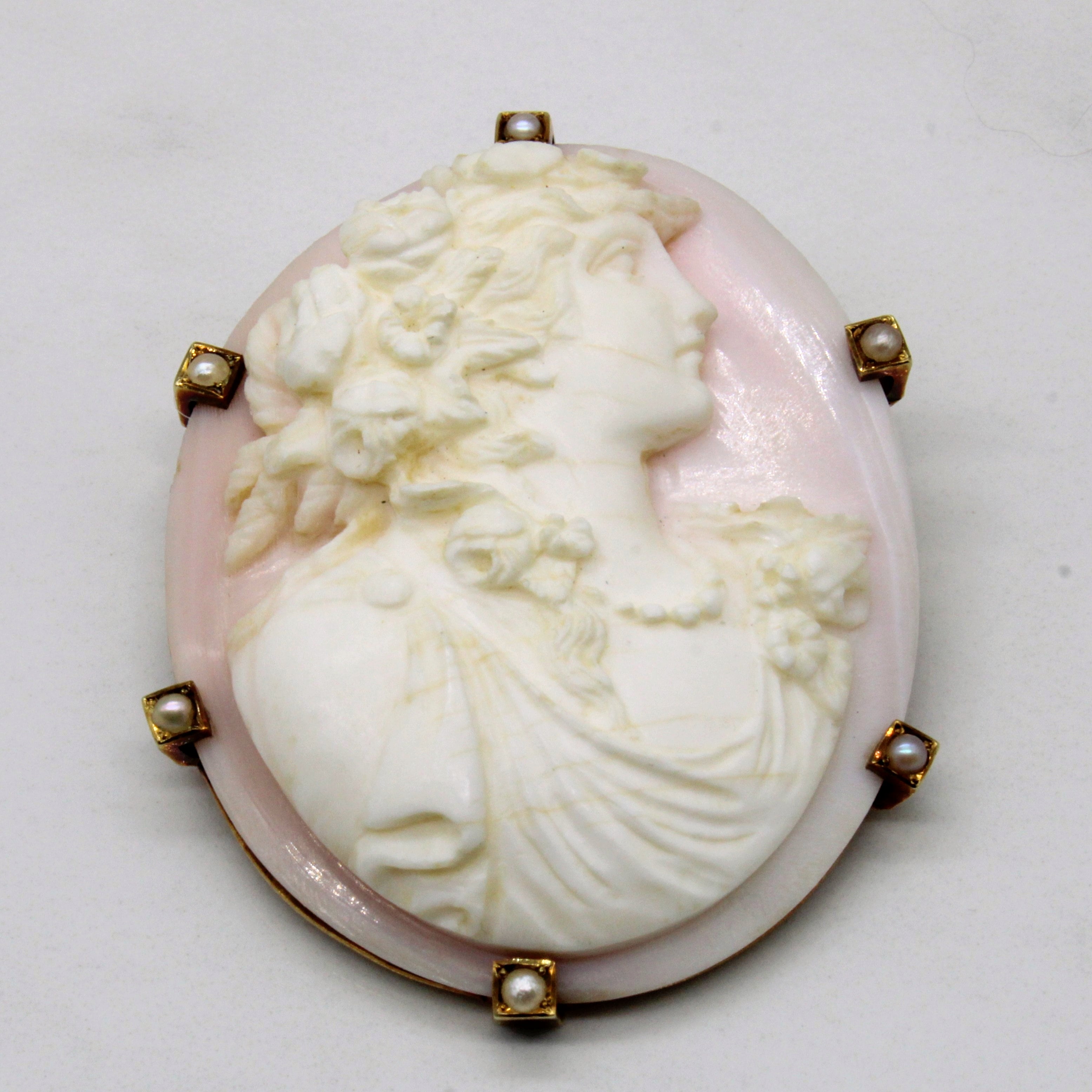 Shell & Pearl Cameo Brooch | 22.00ct