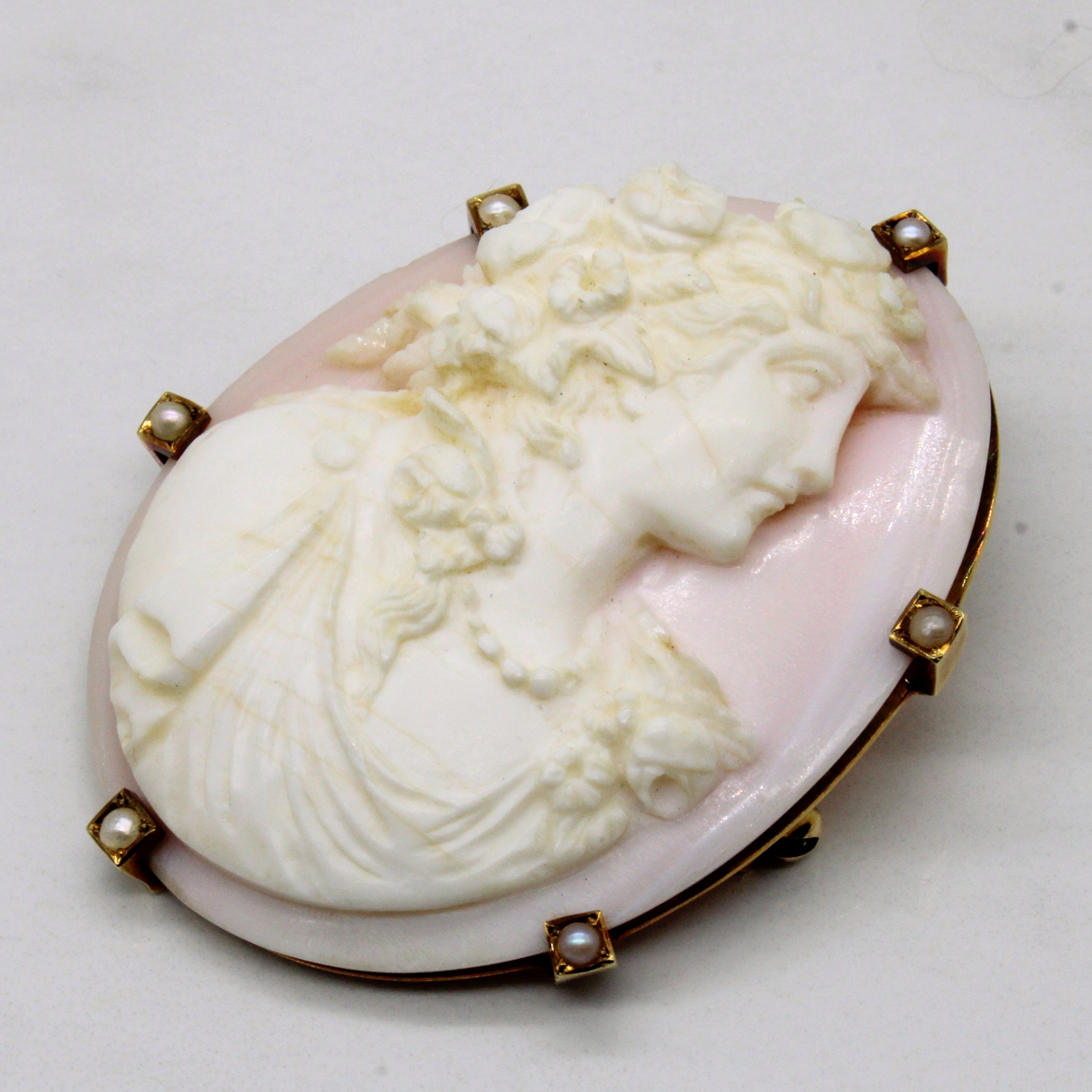 Shell & Pearl Cameo Brooch | 22.00ct
