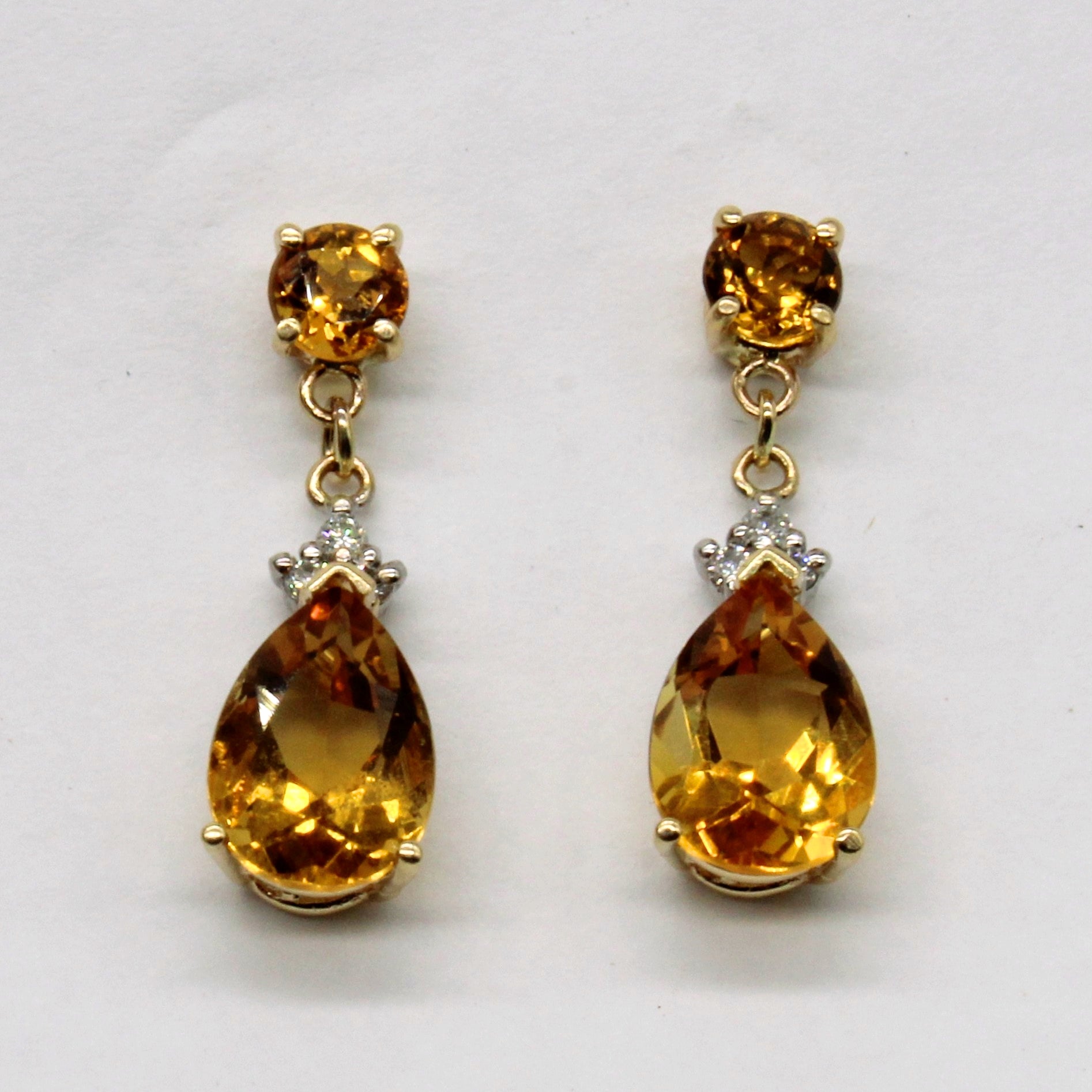 Citrine & Diamond Drop Earrings | 3.60ctw, 0.09ctw |