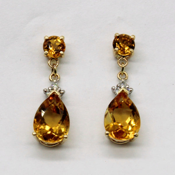 Citrine & Diamond Drop Earrings | 3.60ctw, 0.09ctw |