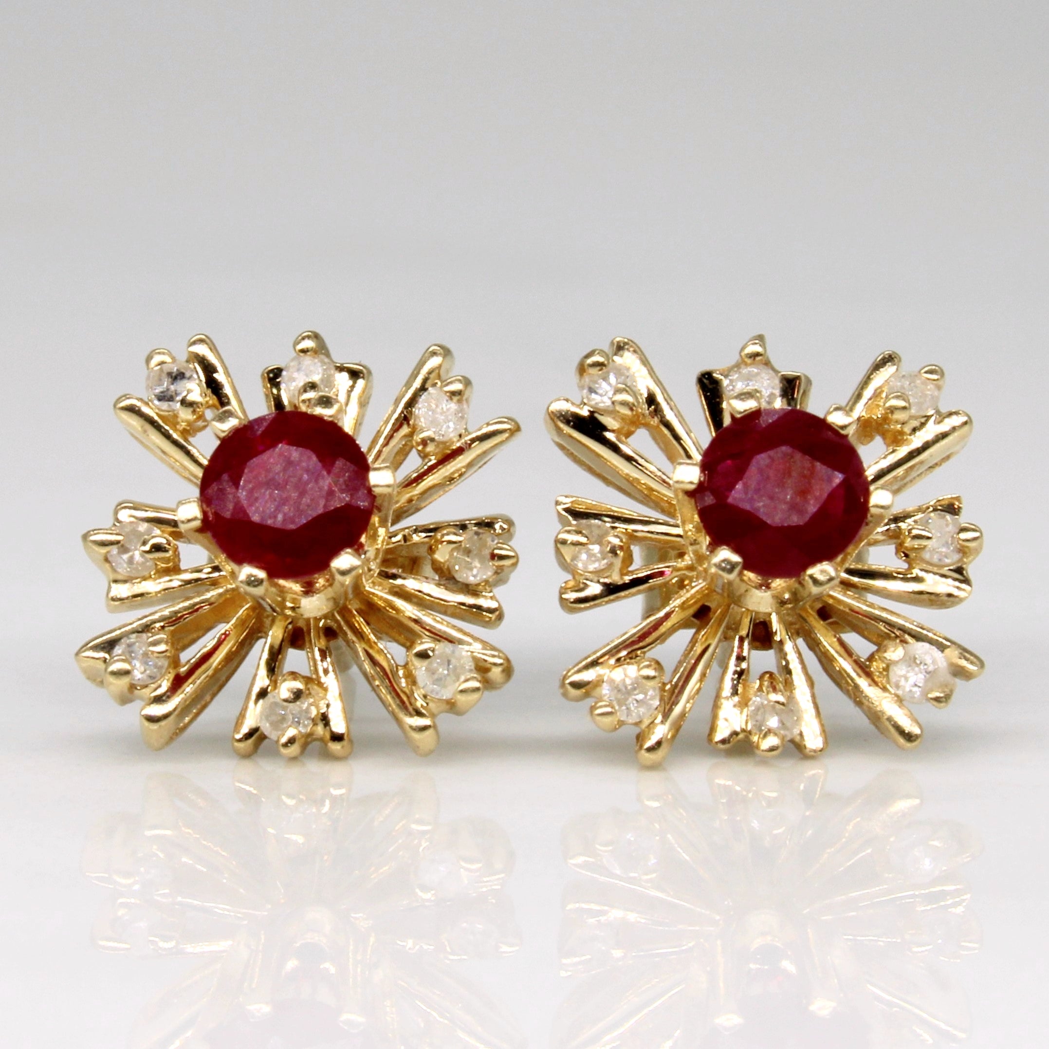Synthetic Ruby & Diamond Stud & Jacket Earrings | 0.54ctw, 0.10ctw |