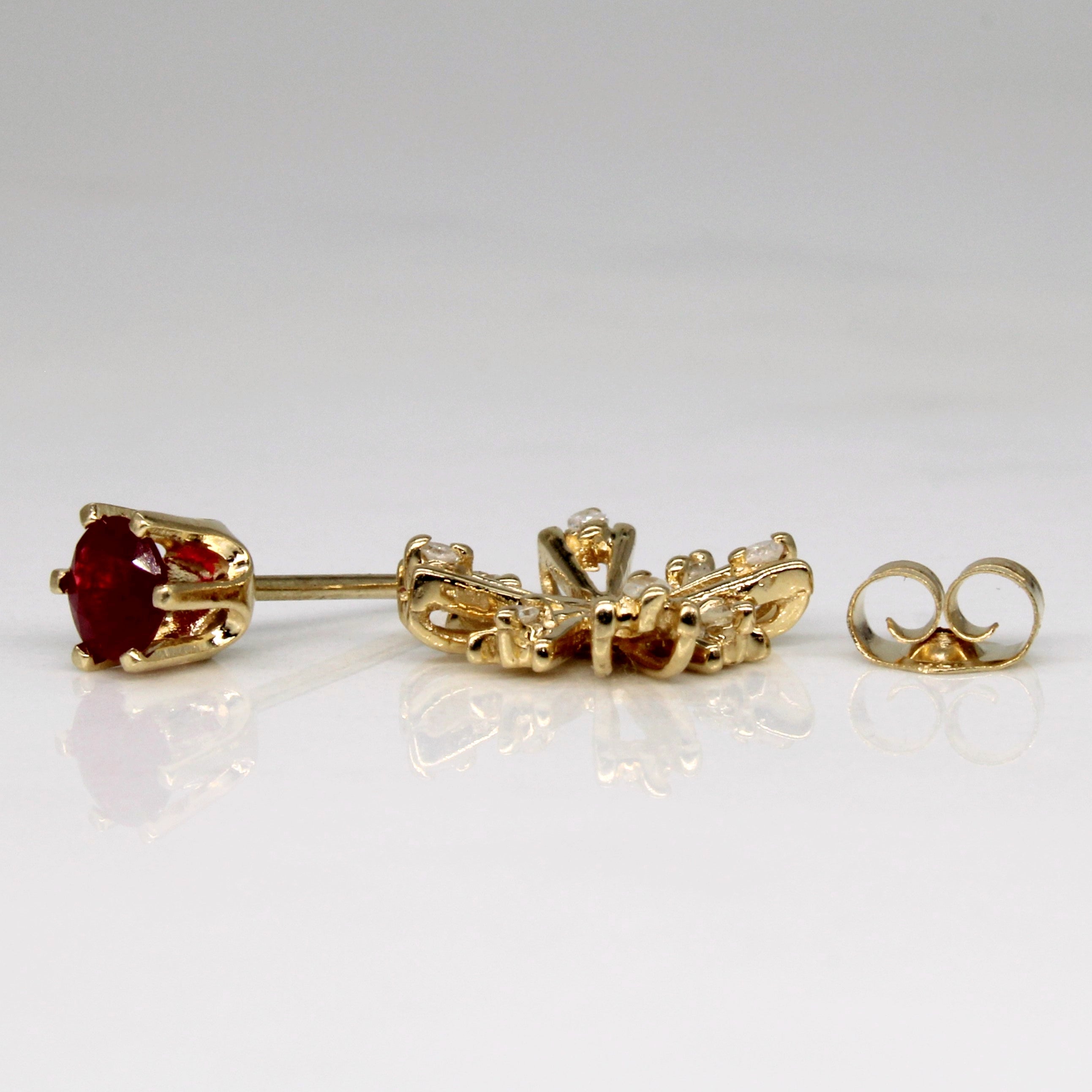Synthetic Ruby & Diamond Stud & Jacket Earrings | 0.54ctw, 0.10ctw |