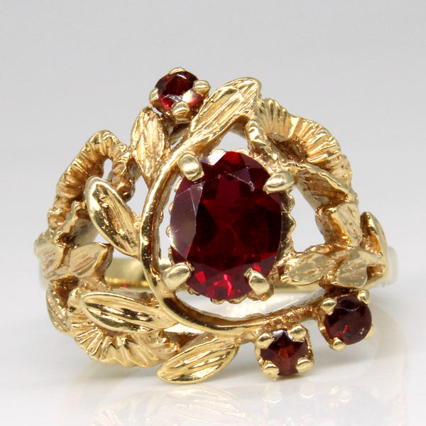 Floral Synthetic Ruby & Garnet Ring | 1.80ct, 0.19ctw | SZ 7.5 |