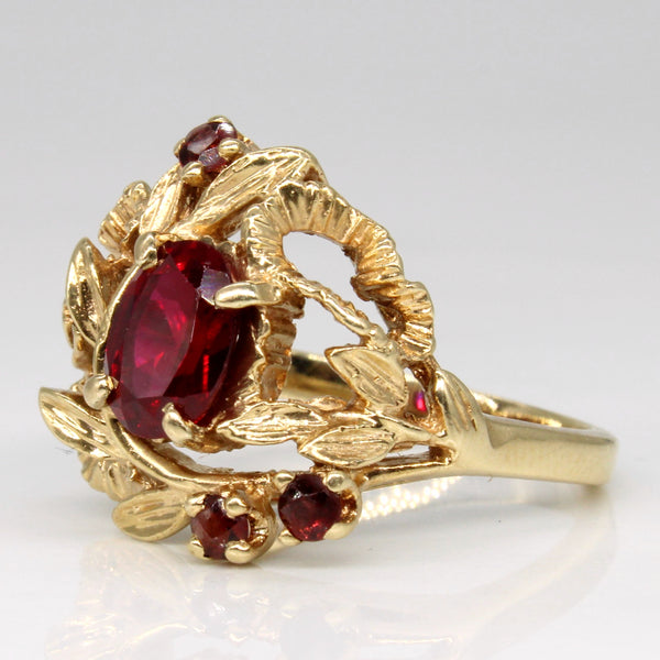 Floral Synthetic Ruby & Garnet Ring | 1.80ct, 0.19ctw | SZ 7.5 |