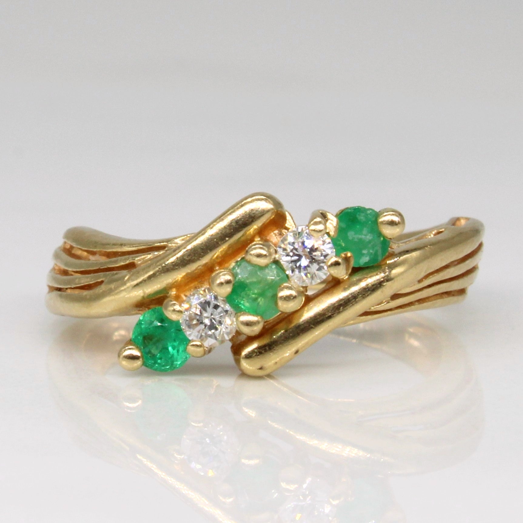 Diamond & Emerald Bypass Ring | 0.08ctw, 0.07ctw | SZ 3.5 |