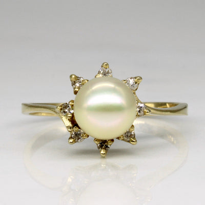 Pearl & Diamond Halo Ring | 0.08ctw | SZ 8 |