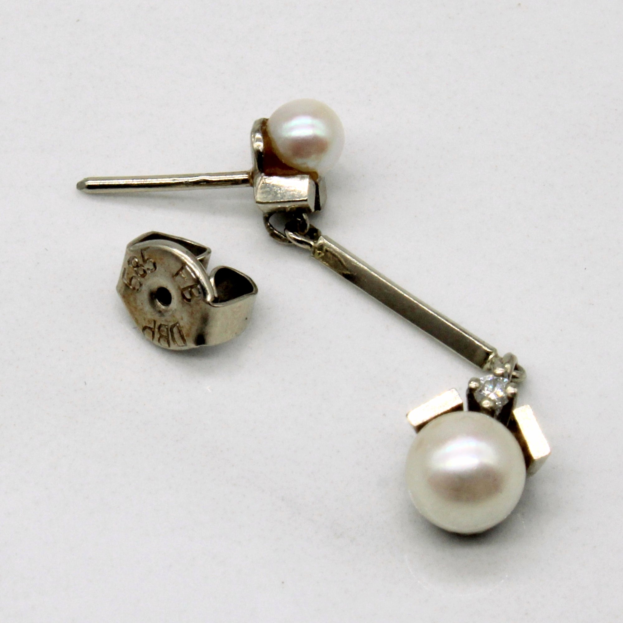 Pearl & Diamond Drop Earrings | 0.04ctw |