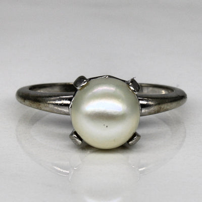 White Gold Pearl Solitaire Ring | SZ 7 |