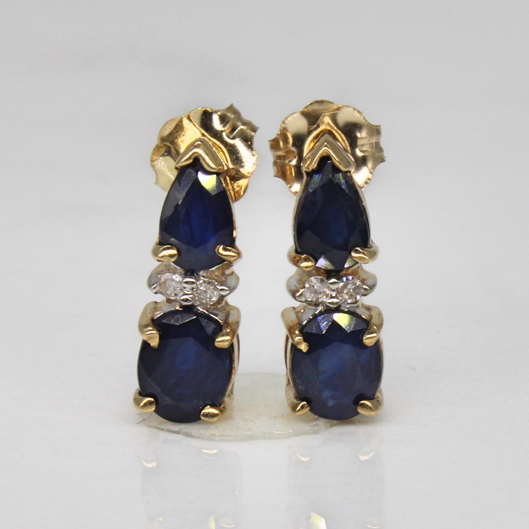 Sapphire & Diamond Drop Stud Earrings | 1.10ctw, 0.02ctw |
