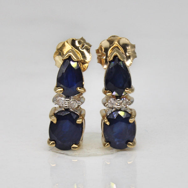 Sapphire & Diamond Drop Stud Earrings | 1.10ctw, 0.02ctw |