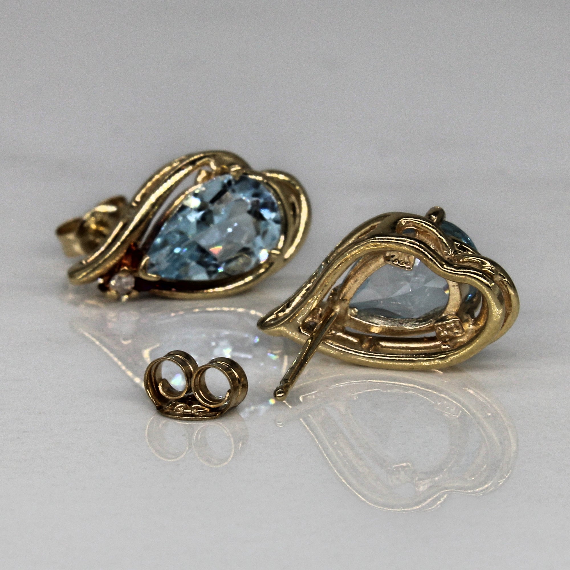 Blue Topaz & Diamond Stud Earrings | 2.00ctw, 0.02ctw |