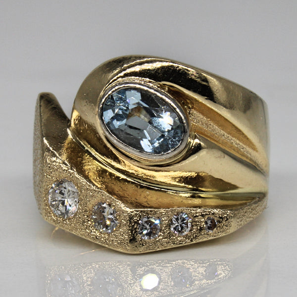 Aquamarine & Diamond Geometric Ring | 0.75ct, 0.31ctw | SZ 8.5 |