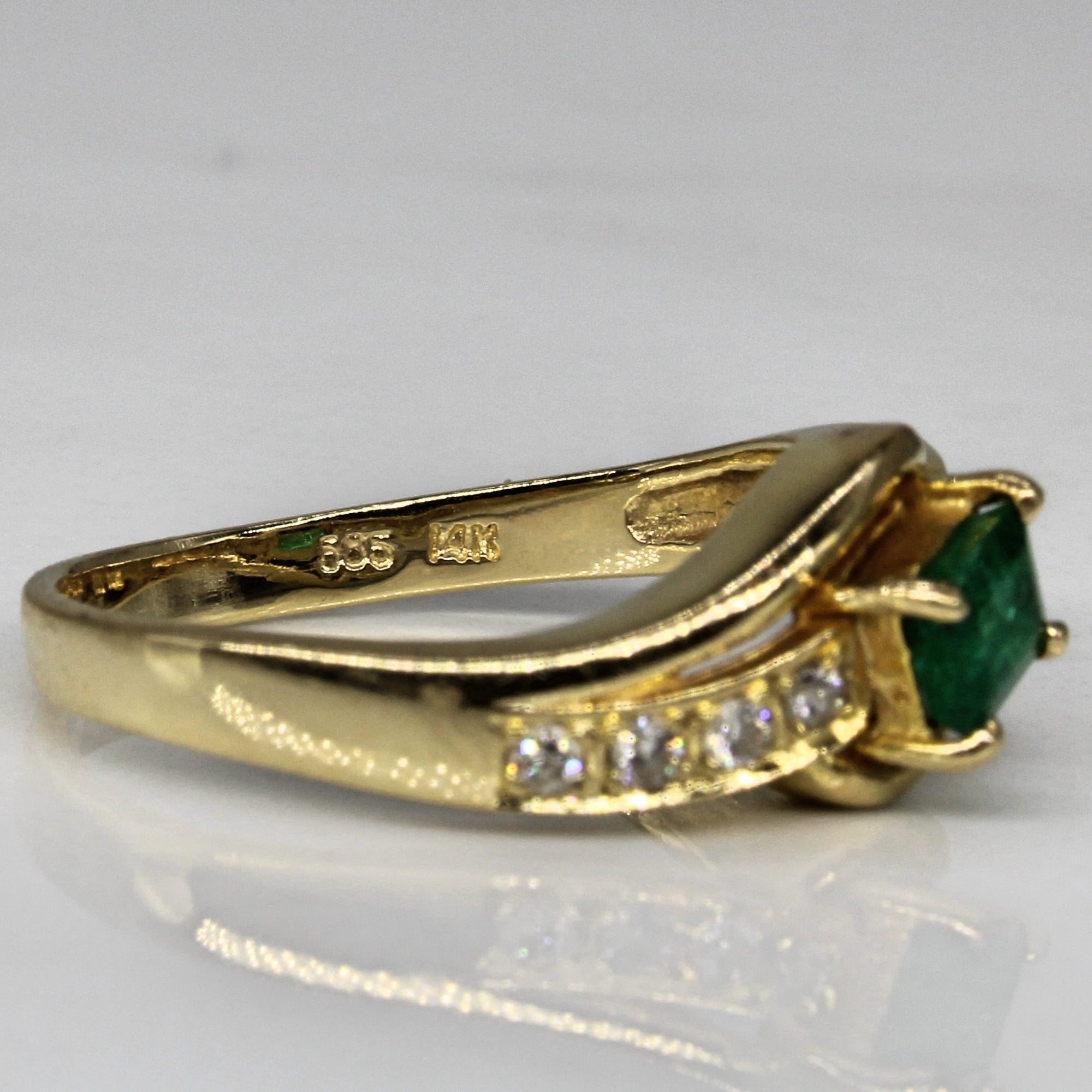 Emerald & Diamond Bypass Ring | 0.35ct, 0.09ctw | SZ 6 |