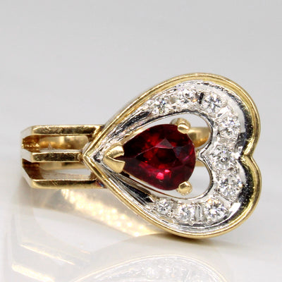 Offset Ruby & Diamond Heart Ring | 0.63ct, 0.08ctw | SZ 4 |