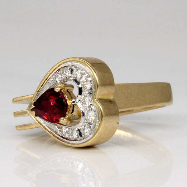 Offset Ruby & Diamond Heart Ring | 0.63ct, 0.08ctw | SZ 4 |