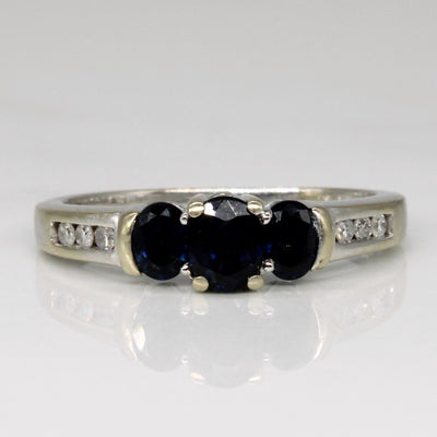 Three Stone Sapphire & Diamond Ring | 0.58ctw, 0.12ctw | SZ 6.5 |