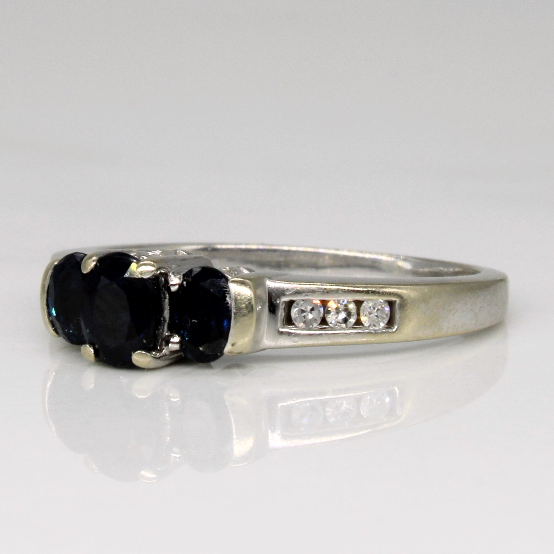 Three Stone Sapphire & Diamond Ring | 0.58ctw, 0.12ctw | SZ 6.5 |