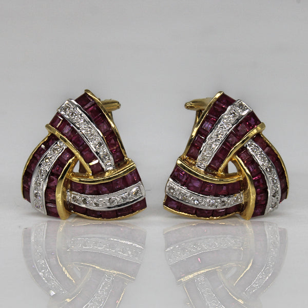 Ruby & Diamond Twist Earrings | 3.60ctw, 0.18ctw |