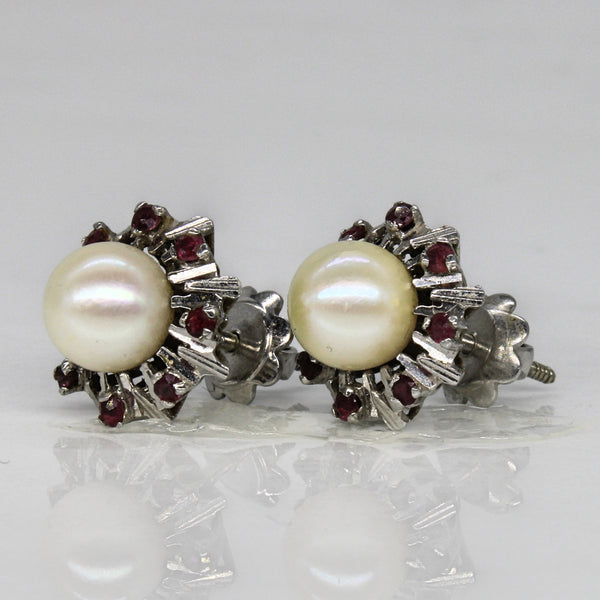 Pearl & Ruby Earrings | 0.16ctw |
