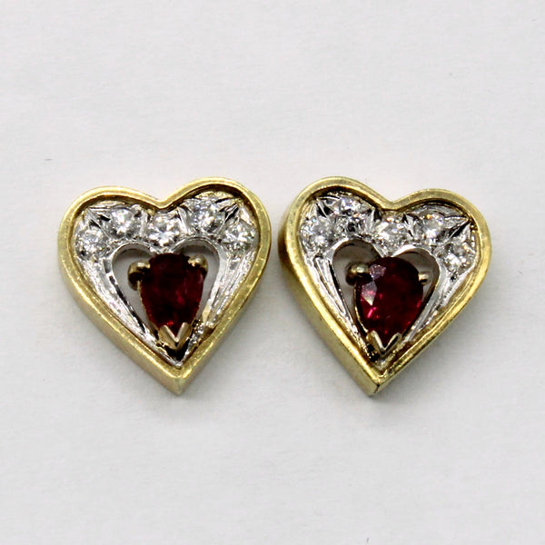 Ruby & Diamond Heart Earrings | 0.40ctw, 0.20ctw |