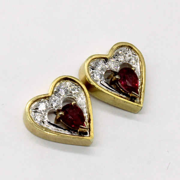 Ruby & Diamond Heart Earrings | 0.40ctw, 0.20ctw |