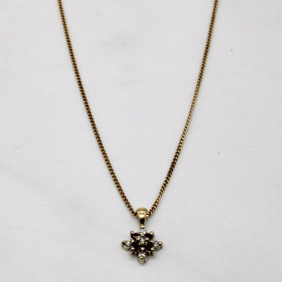 Ruby & Diamond Cluster Burst Necklace | 0.06ctw, 0.05ctw | 16