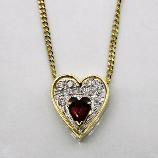 Ruby & Diamond Heart Necklace | 0.35ct, 0.15ctw | 16