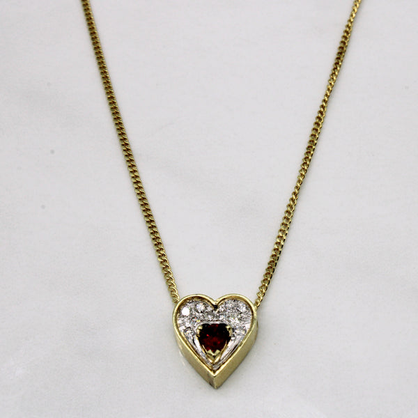Ruby & Diamond Heart Necklace | 0.35ct, 0.15ctw | 16