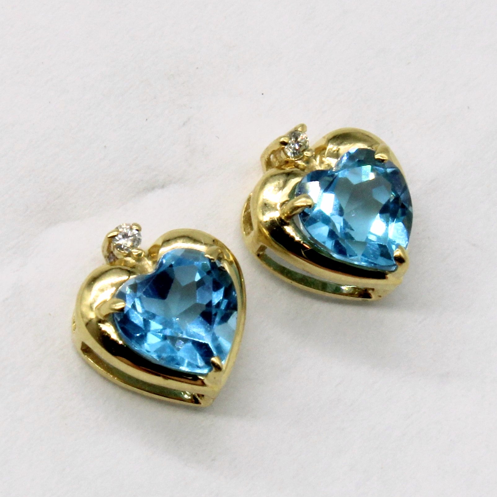 Blue Topaz & Diamond Heart Earrings | 1.40ctw, 0.01ctw |