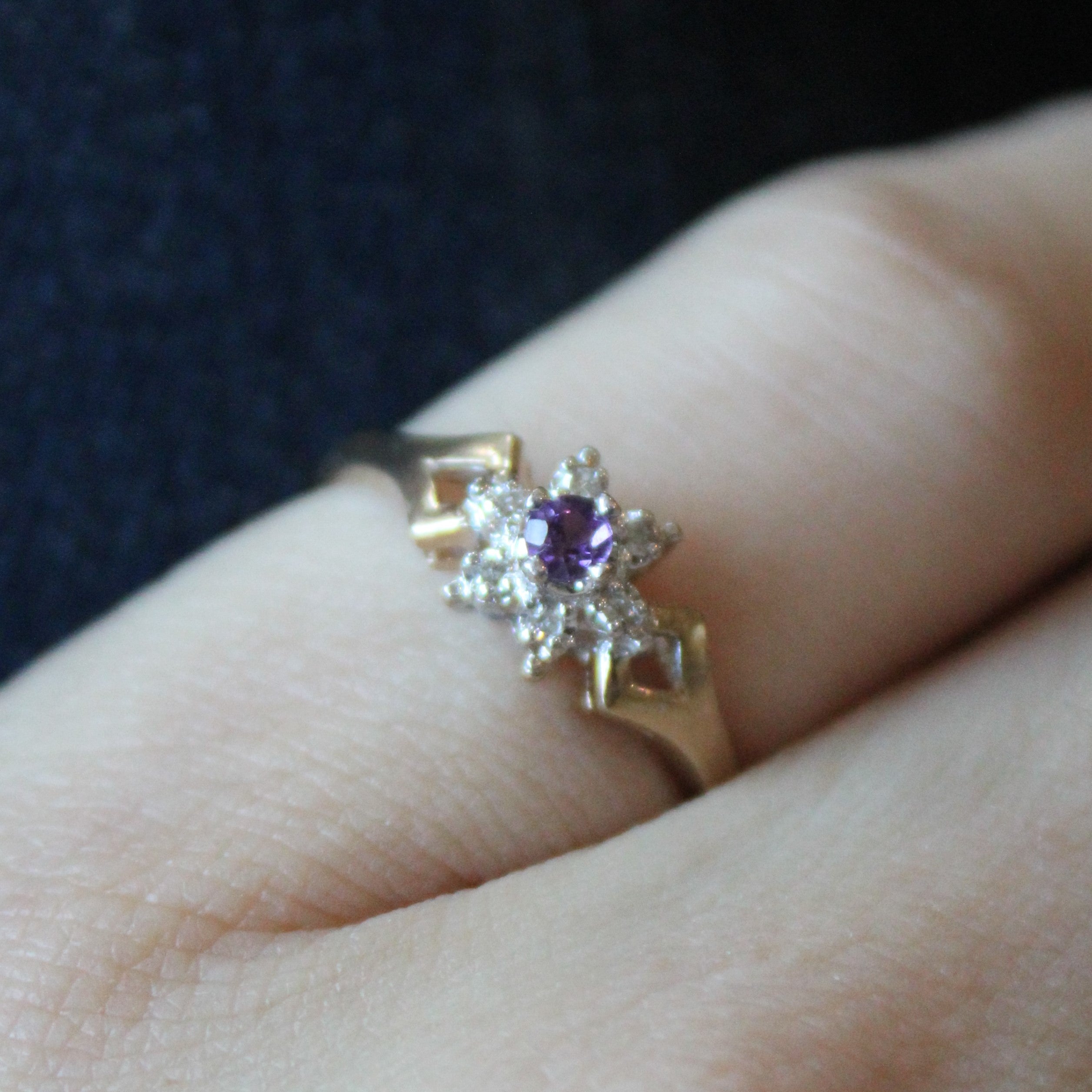 Petite Amethyst & Diamond Split Shank Ring | 0.04ct, 0.03ctw | SZ 6.5 |