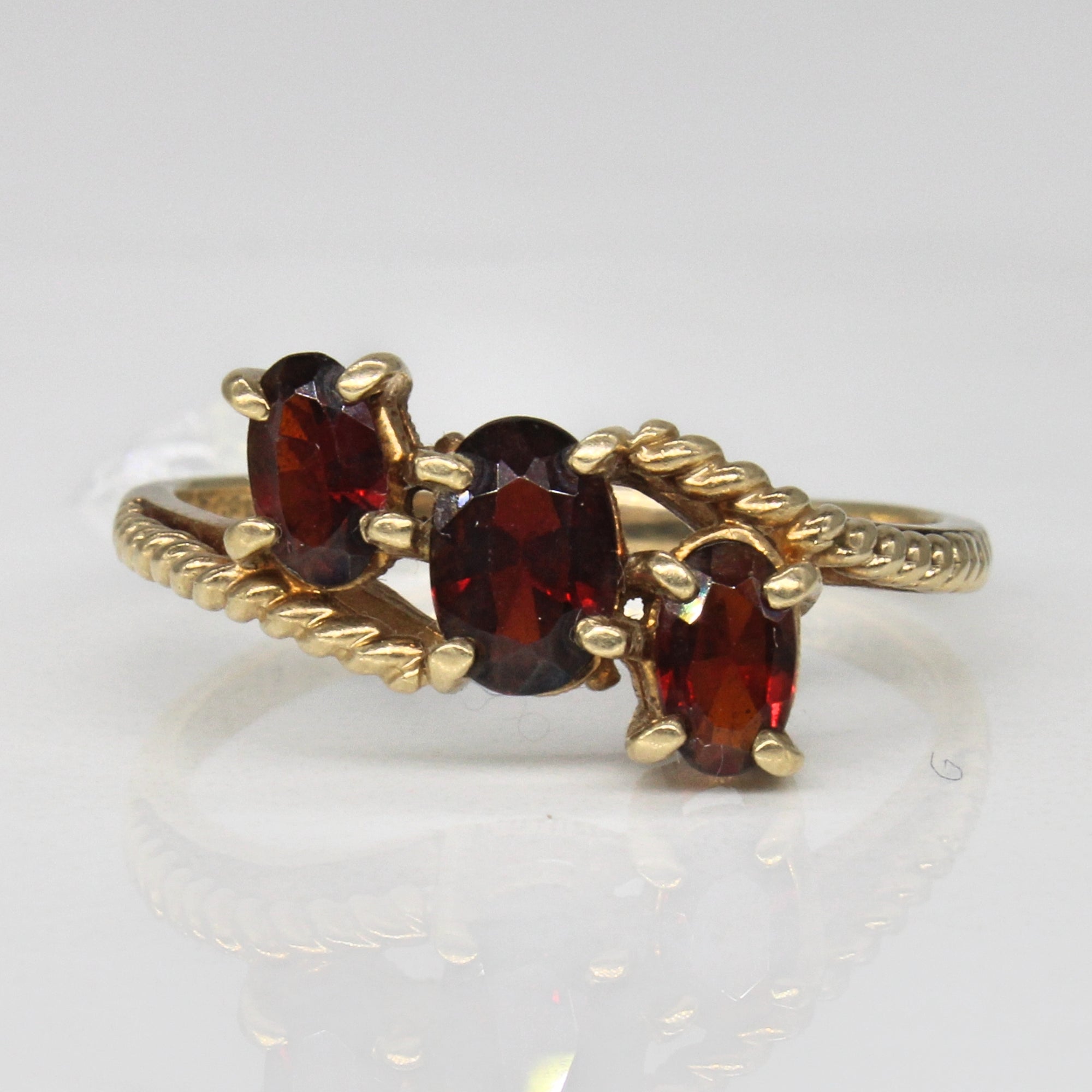 Three Stone Garnet Bypass Ring | 0.80ctw | SZ 8 |