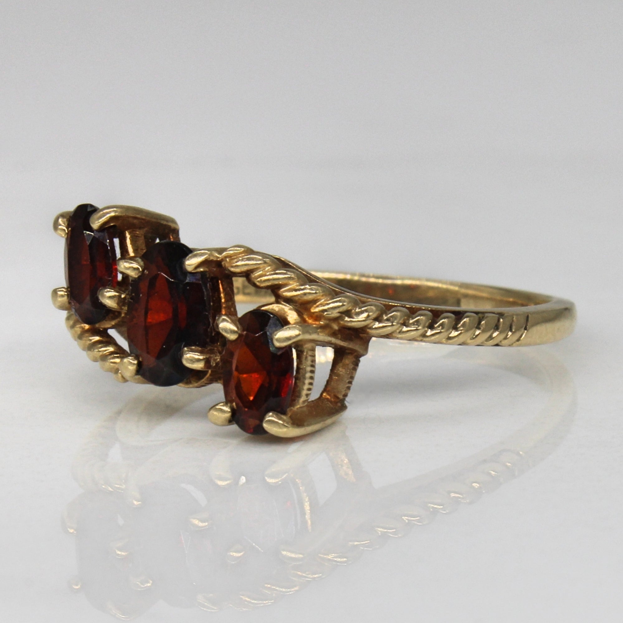 Three Stone Garnet Bypass Ring | 0.80ctw | SZ 8 |