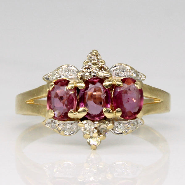 Three Stone Ruby & Diamond Ring | 0.60ctw, 0.14ctw | SZ 6.5 |