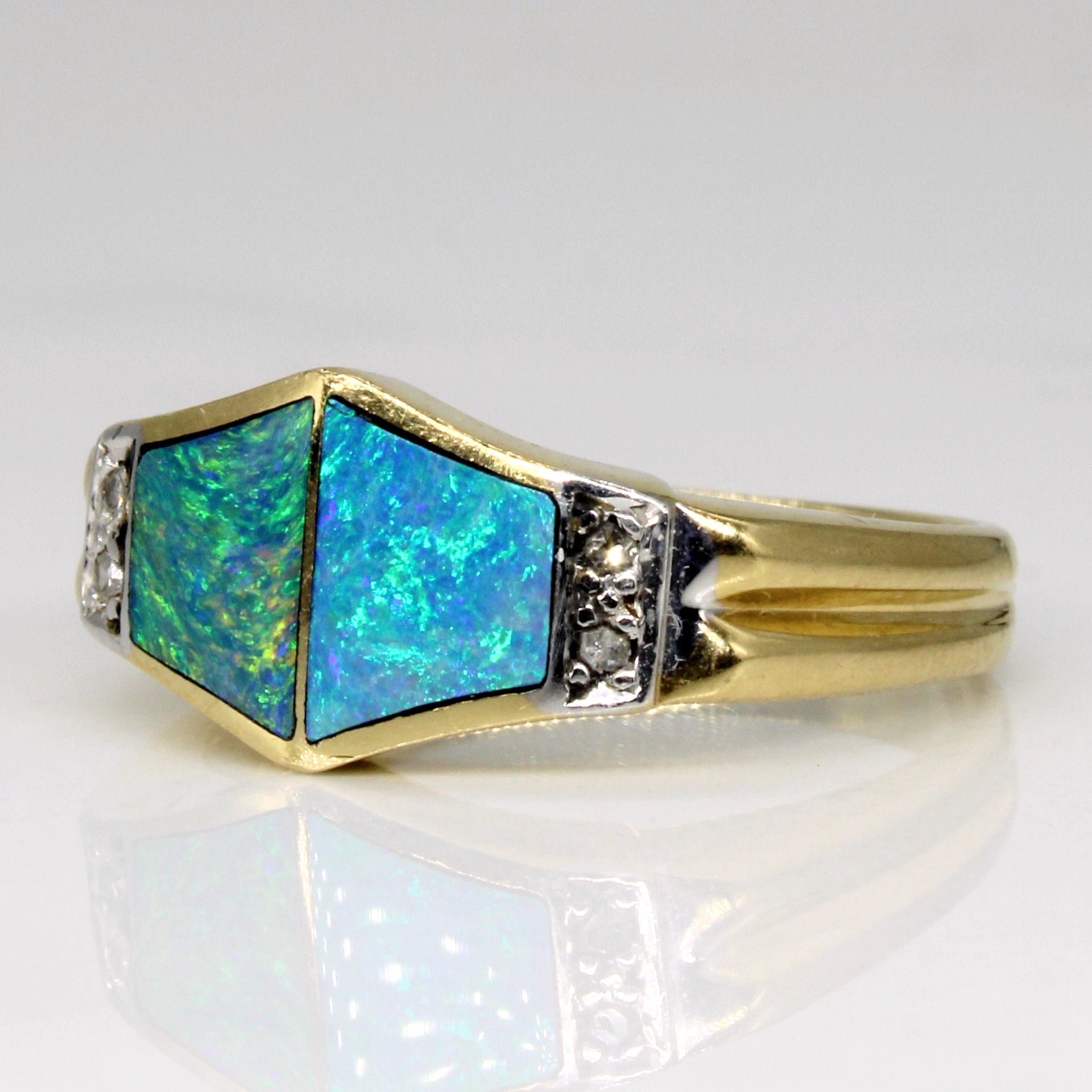 Opal Inlay & Diamond Ring | 0.25ctw, 0.02ctw | SZ 7.5 |