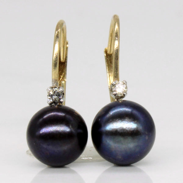 Black Pearl & Diamond Earrings | 0.02ctw |