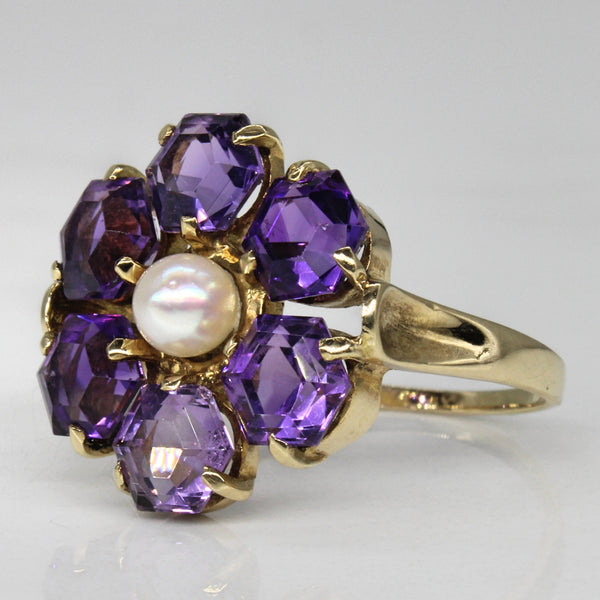 Amethyst & Pearl Floral Cocktail Ring | 4.50ctw | SZ 7 |