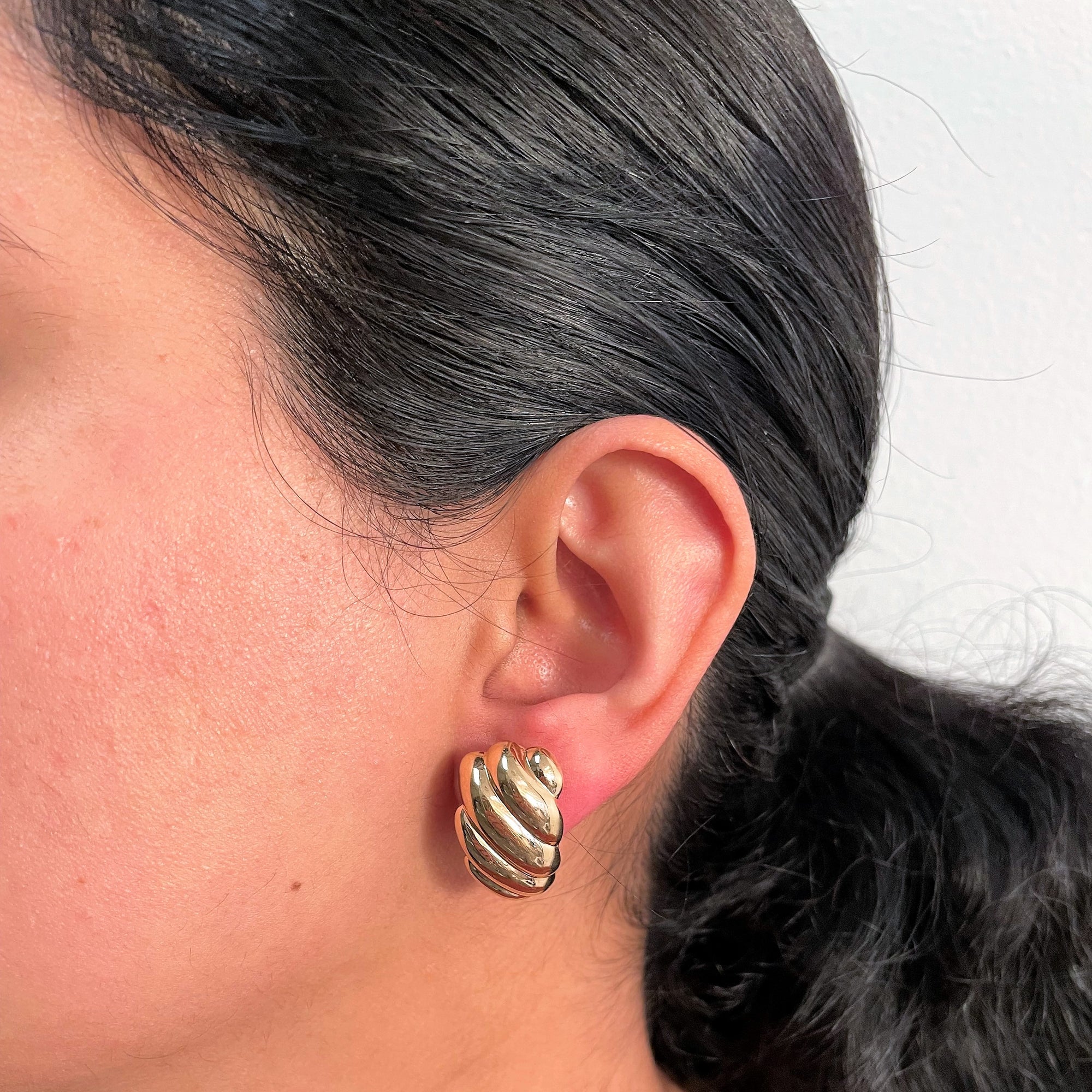 Textured Gold Clip Stud Earrings |