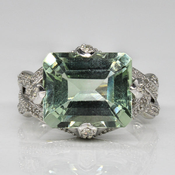 Green Quartz & Diamond Cocktail Ring | 5.50ct, 0.10ctw | SZ 6 |